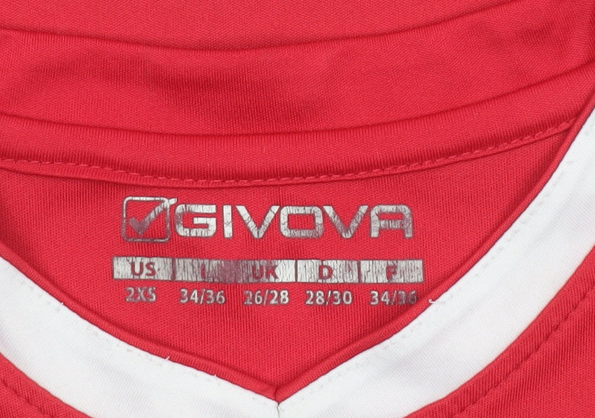 Givova Boys Red Short Sleeve Football Jersey T-Shirt 2XS Polyester Athletic Fit