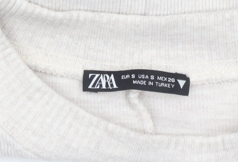 Womens UK Size S Zara Beige Cropped T-Shirt