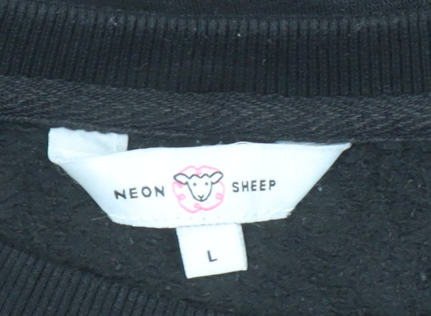 Womens UK Size L Neon Sheep Black Pullover Sweatshirt