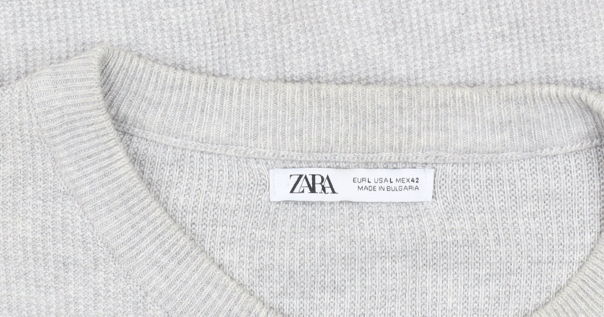 Zara Men’s Grey Cotton Crew Neck Pullover Jumper Size L