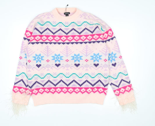 Womens UK Size M Boohoo Multicoloured Pullover Jumper