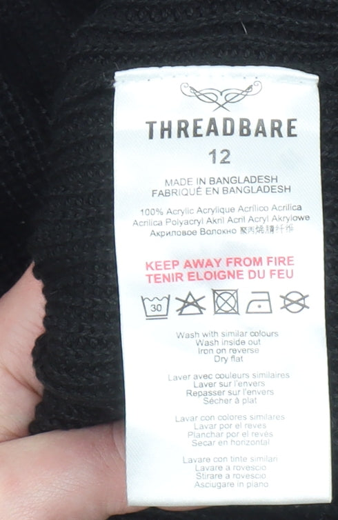 Womens UK Size 12 Threadbare Black Wrap Jumper