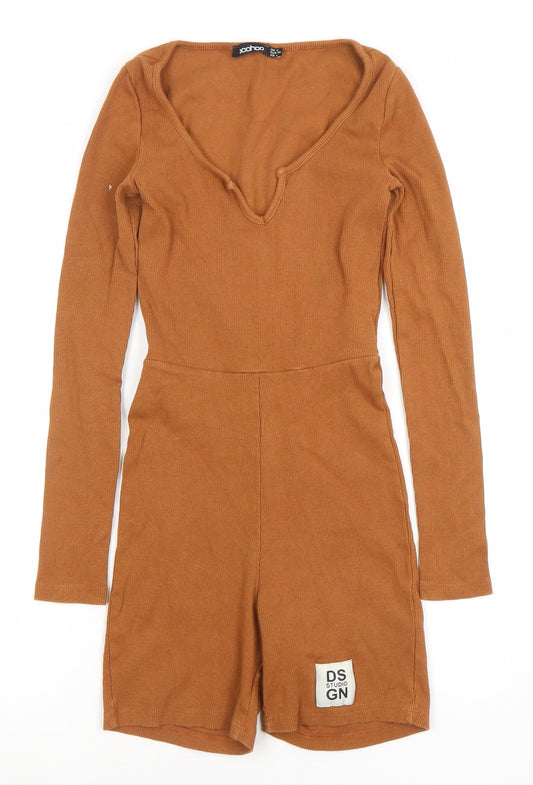 Womens UK Size 8 Boohoo One-Piece Brown Playsuit