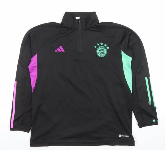 Additional front view of Adidas boys’ black 1/4 zip fc bayern munich football top, size 18, years
