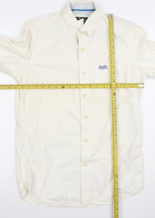 Mens UK Collar Size M Superdry Smart Ivory Dress Shirt