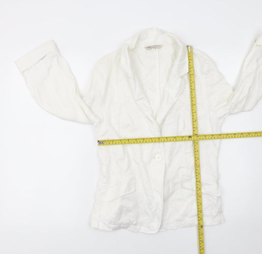 Marks and Spencer Women White Linen Blazer UK 10 Regular Fit