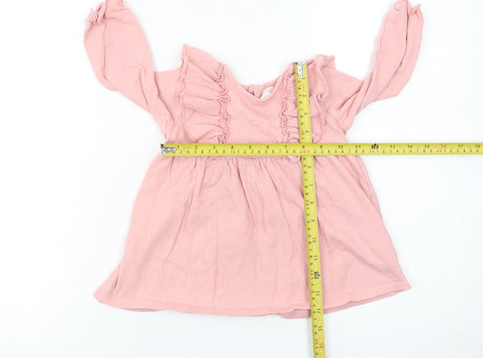 H&M Girls Pink Ruffle A-Line Long Sleeve Dress 9-12 Months