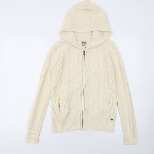 Womens UK Size M Only Ivory Full Zip Jumper