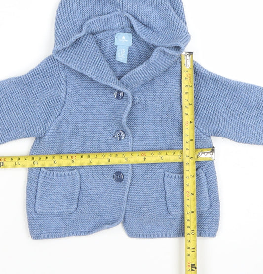 babyGap Blue Hooded Knit Cardigan 3-6 Months Unisex Baby Cotton Jumper