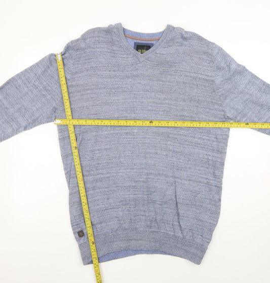 6th Sense Men's Blue Cotton V-Neck Jumper Size L Lightweight Knit