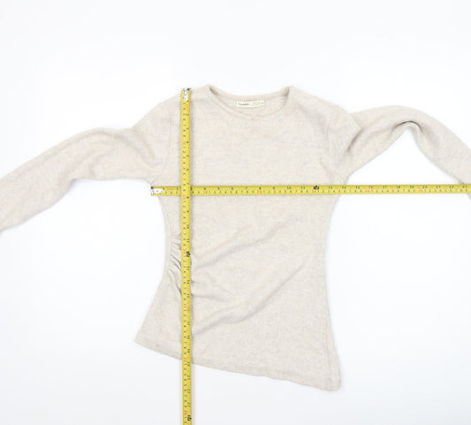Womens UK Size 8 Pull&Bear Beige Basic T-Shirt