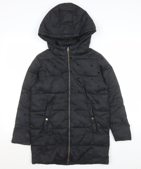 Country Road Girls Black Polka Dot Quilted Puffer Coat Hooded 10-11 Years