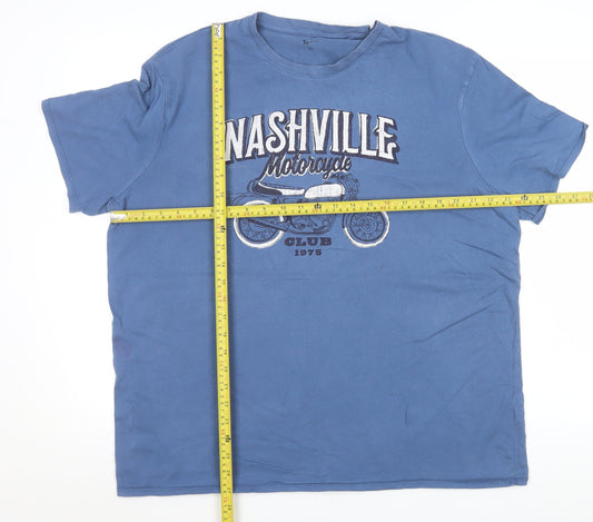 Tu Men's Blue Nashville Motorcycle Graphic Print T-Shirt XL