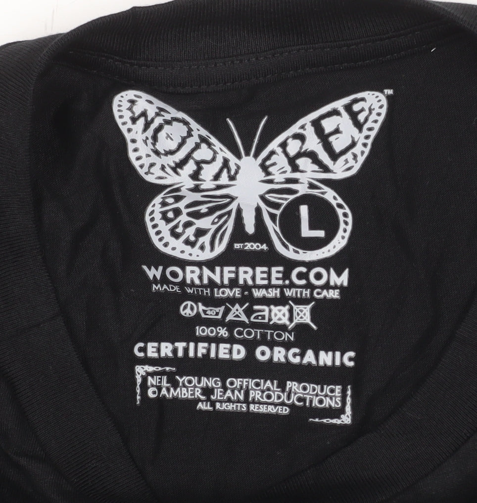 Mens UK Size L Worn Free Black T-Shirt