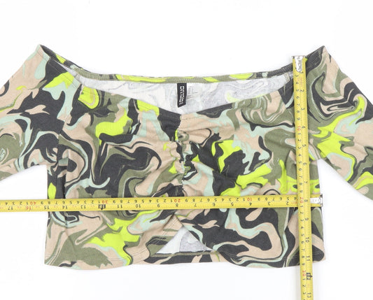 Womens UK Size L H&M Divided Multicoloured Cropped T-Shirt