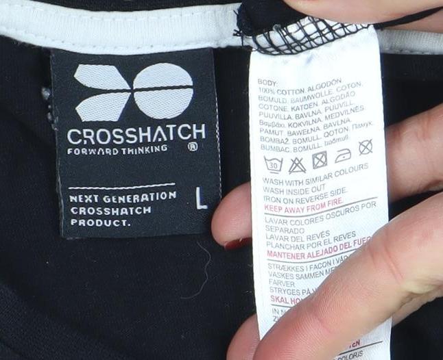 Mens UK Size L Crosshatch Black T-Shirt