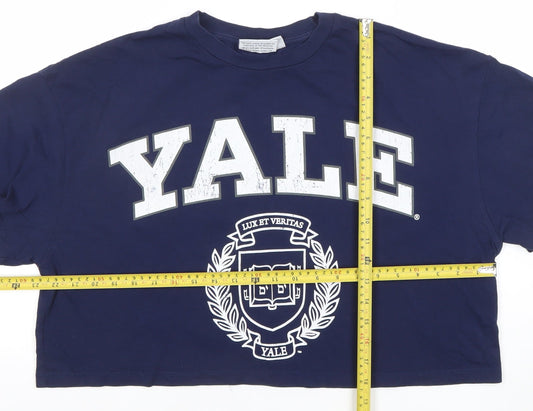 Womens UK Size XL Yale University Blue Cropped T-Shirt