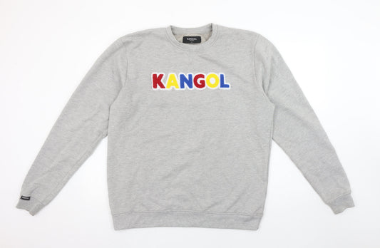 Additional front view of Kangol men’s grey logo crew neck sweatshirt xl cotton blend