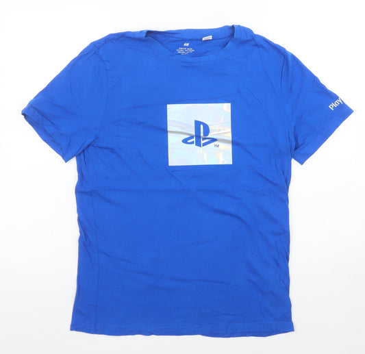 Boys UK Size 14-15 Years H&M Blue Basic T-Shirt