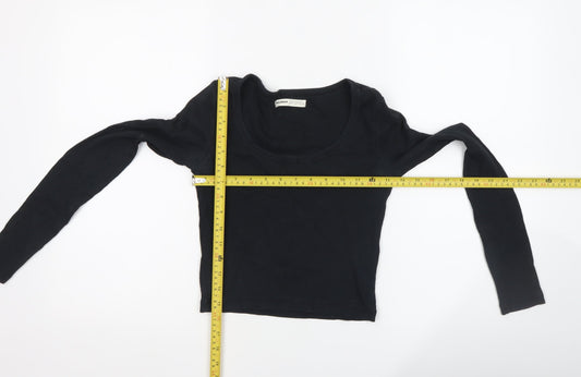 Womens UK Size M Pull&Bear Black Cropped T-Shirt