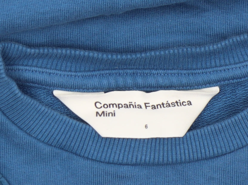 Additional view of Compañía Fantástica girls’ blue cotton ruffle crew neck sweatshirt 6 years