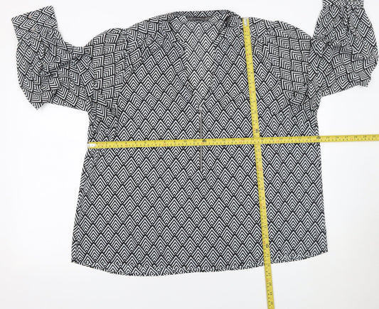 Dunnes Women’s Black Ivory Geometric Long Sleeve Blouse XL