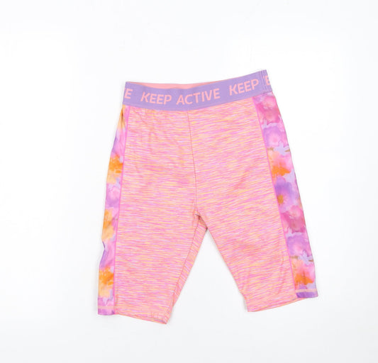 Additional front view of Dunnes girls’ pink biker activewear shorts 26in waist