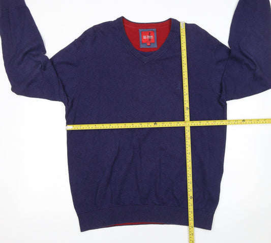 6th Sense Men's Blue XL V-Neck Cotton Pullover Jumper