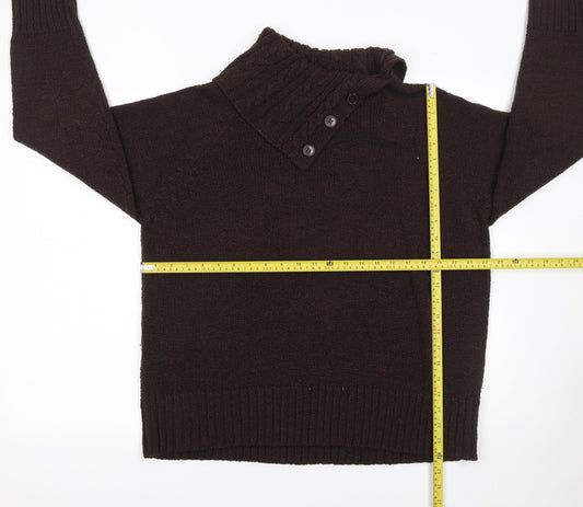 Bonmarché Women Brown Chunky Knit High Neck Pullover Jumper Size L