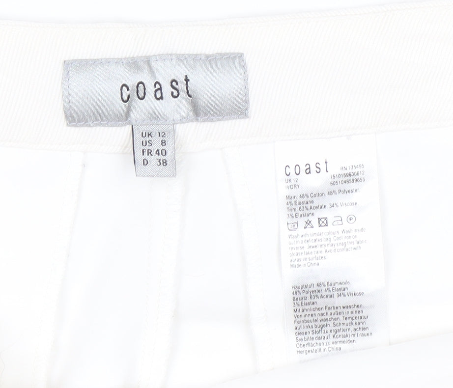 Womens UK Size 12 Coast Slim Fit Business Formal Workwear Ivory Trousers
