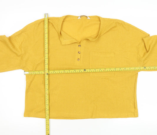 Womens UK Size 14 Apricot Yellow Basic Button-Up
