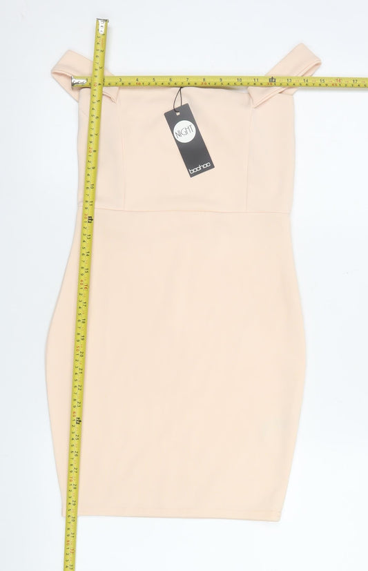 Boohoo Womens Beige Bodycon Off Shoulder Dress Size 10