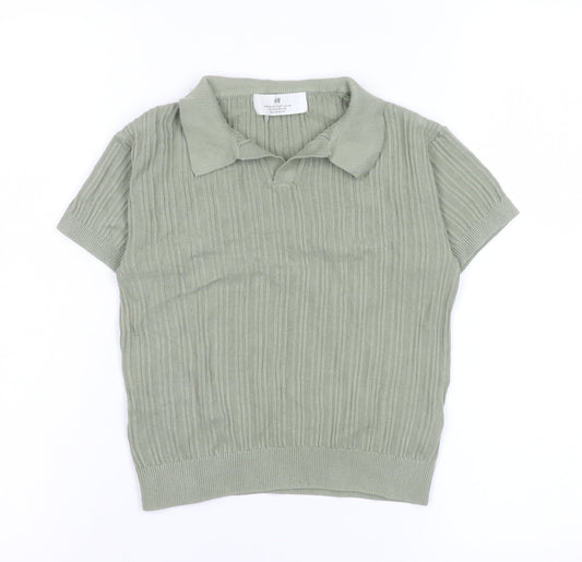 Womens UK Size 2-4 H&M Green Basic Polo