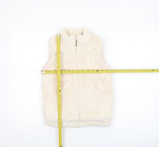 Dunnes Stores Girls Ivory Faux Fur Fleece Zip Waistcoat 9-10 Years