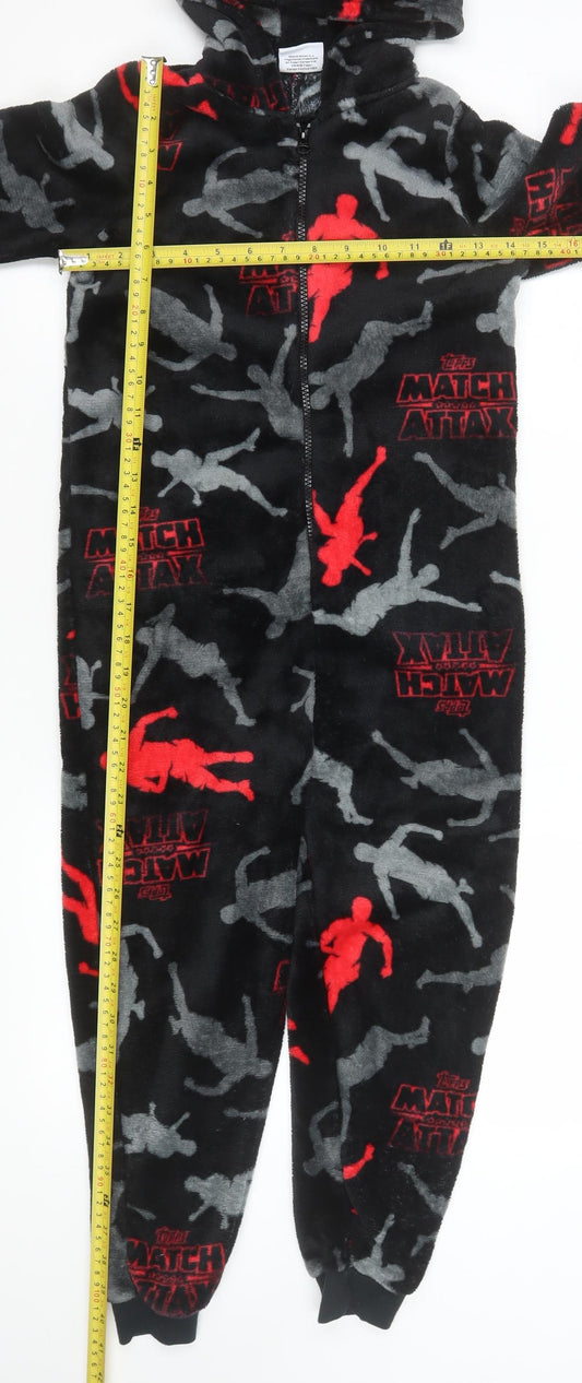 Topps Match Attax Boys Black Fleece Hooded Zip One Piece 9 Years Nightwear