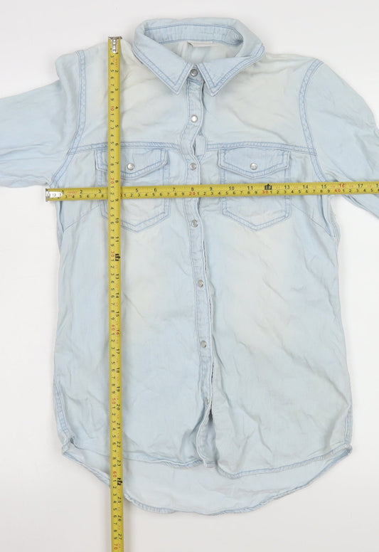 Womens UK Size S VILA Blue Basic Button-Up