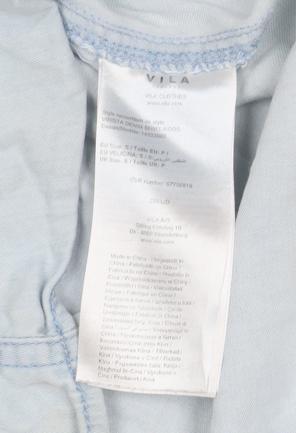 Womens UK Size S VILA Blue Basic Button-Up