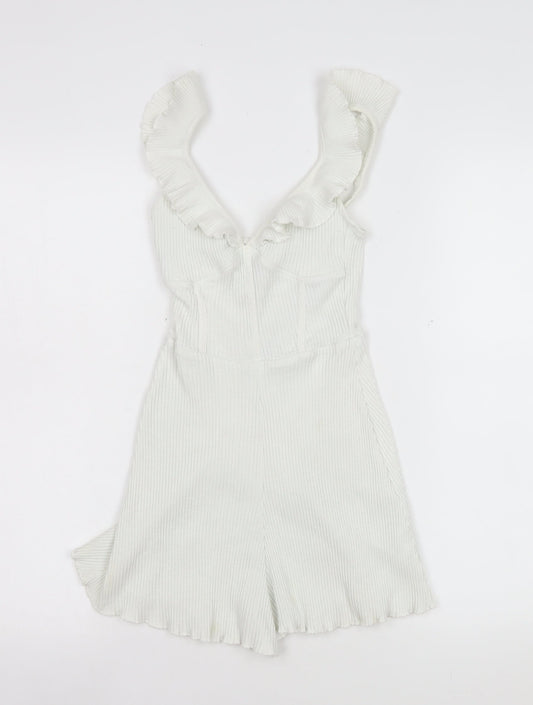Womens UK Size XS Bershka One-Piece White Playsuit