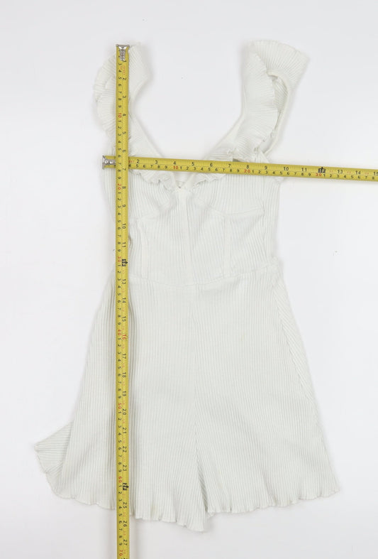 Womens UK Size XS Bershka One-Piece White Playsuit