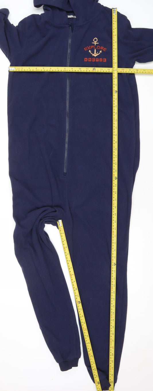 Pepperts Boys Blue Fleece Onesie 12-14 Years Hooded Zip Nautical Nightwear