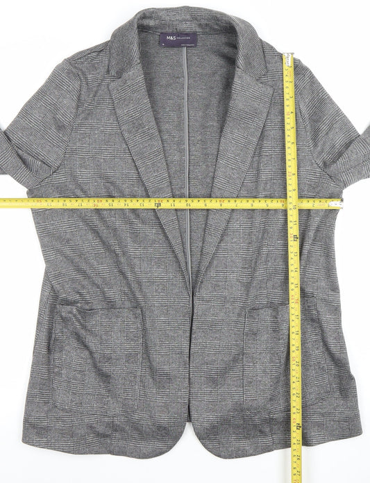 Marks and Spencer Women Grey Check Blazer Size 14 Regular Fit