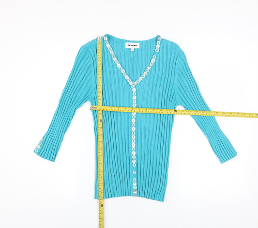Gerard Women’s Blue Ribbed V-Neck Button Cardigan Size 14