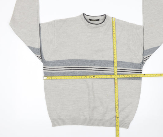 St. Bernard Men’s Grey Striped Wool Blend Pullover Jumper Size L