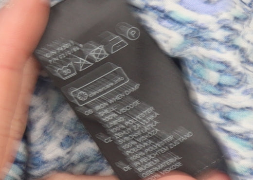 H&M Women's Blue Geometric V-Neck Midi Fit & Flare Dress Size 8