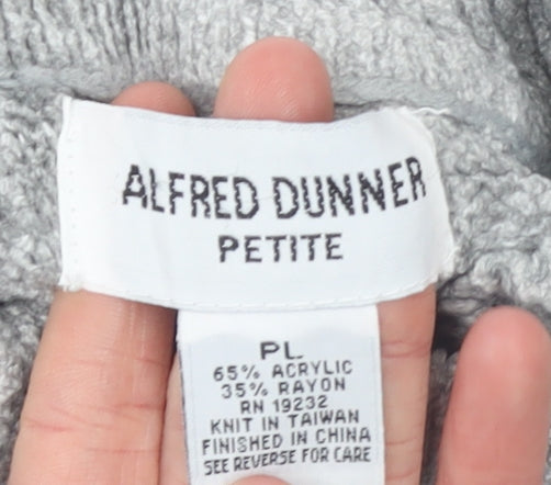 Alfred Dunner Women's Grey Floral Embroidered Mock Neck Petite L Jumper