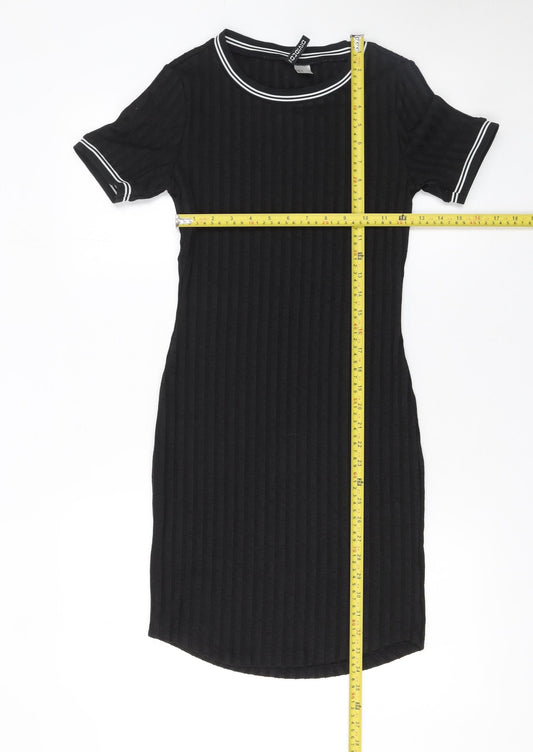 H&M Women’s Black Bodycon Knit Dress Size 8 Short Sleeve Crew Neck
