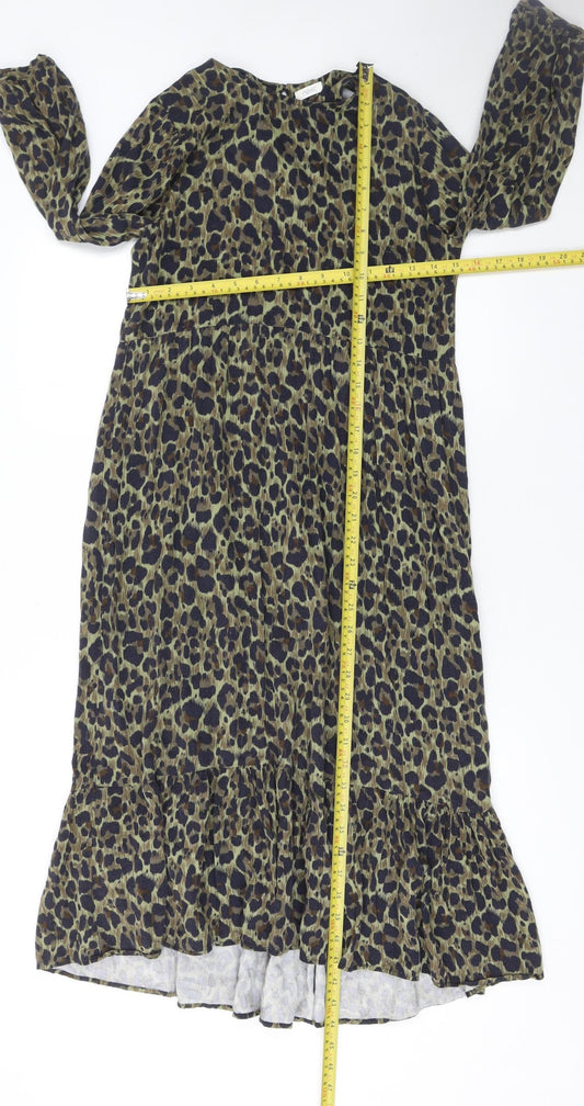 Next Girls Brown Animal Print Swing Dress 11 Years Viscose Long Sleeve