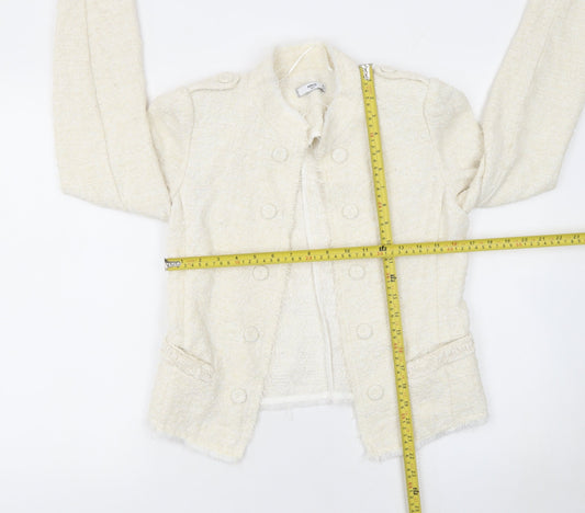 Mango Women Ivory Bouclé Double-Breasted Blazer Size 8