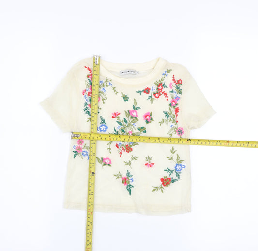 Womens UK Size XS Light Before Dark Beige Cropped T-Shirt