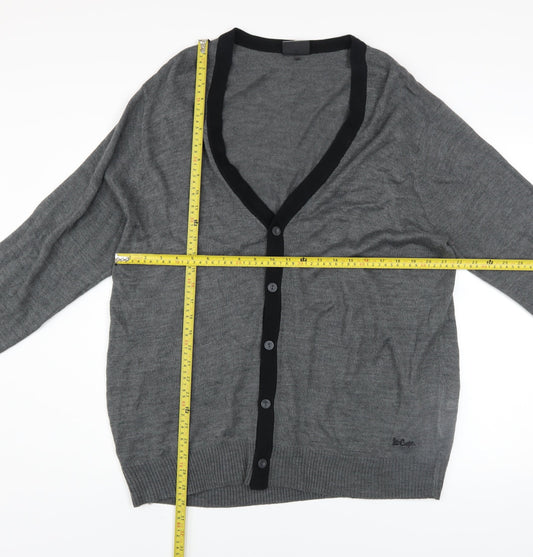Lee Cooper Men’s Grey 2XL Acrylic Button V-Neck Cardigan
